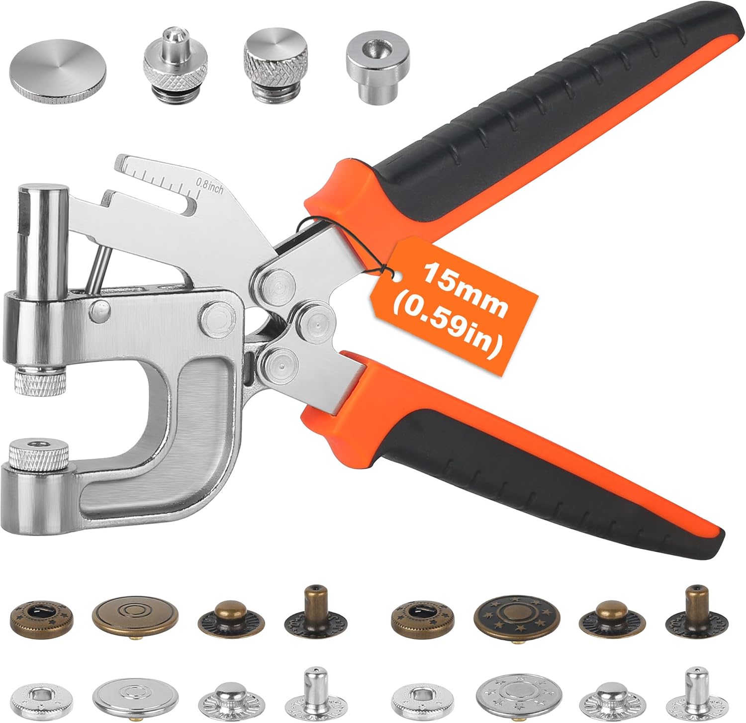 Leather Snap Fastener Tool Kit - 40 Sets of 15mm Star and Circle Patterned Snaps in Silver Bronze, Snap Button Kit for Leather Craft Work, Ergonomic Designed Snap Press Pliers for Safer Easier Set