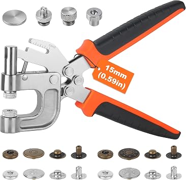 Leather Snap Fastener Tool Kit - 40 Sets of 15mm Star and Circle Patterned Snaps in Silver Bronze, Snap Button Kit for Leather Craft Work, Ergonomic Designed Snap Press Pliers for Safer Easier Set
