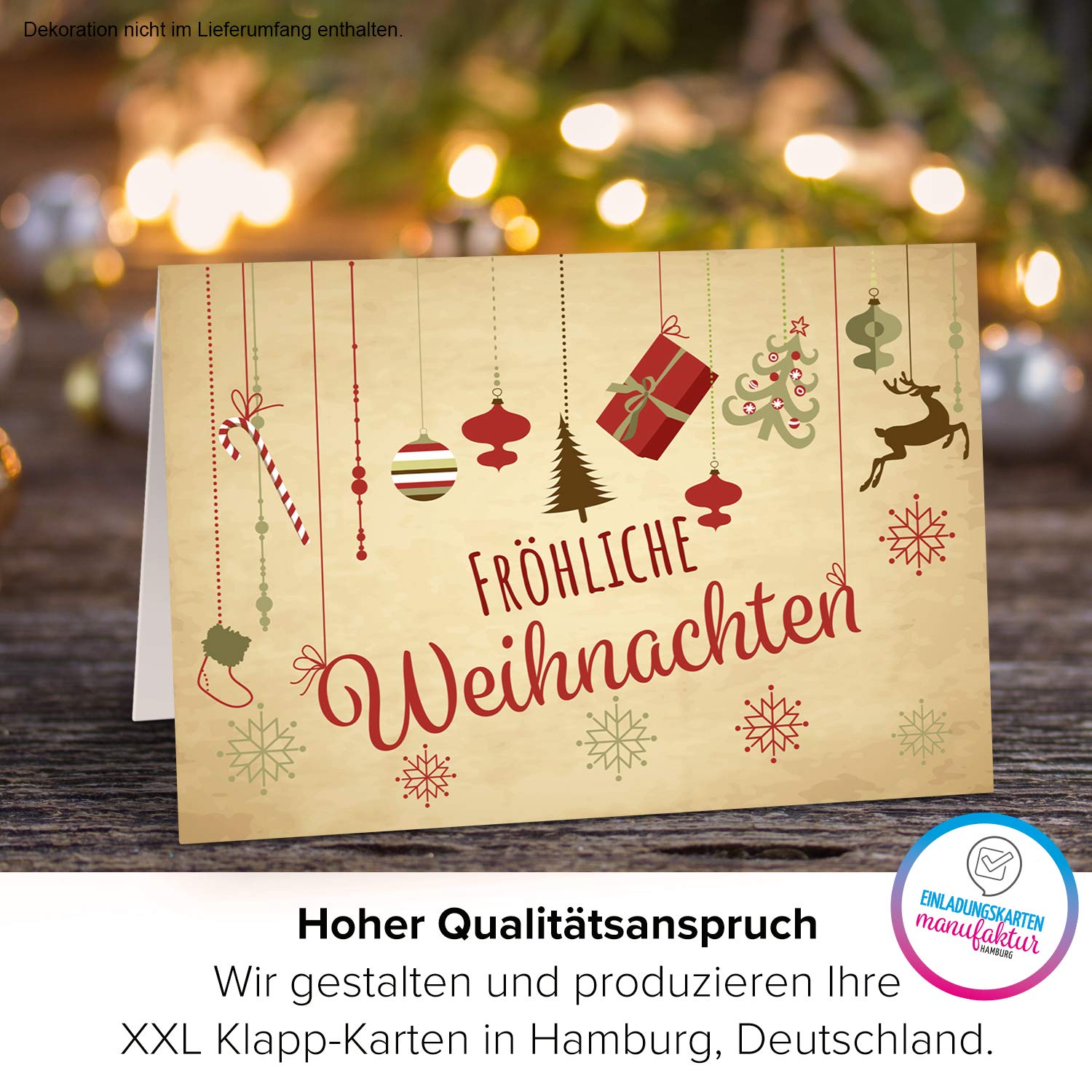 XXL Weihnachtskarte DIN A4 'Blaue Weihnachtskugeln' – Mit Umschlag, Moderne Klappkarte Zum Beschreiben