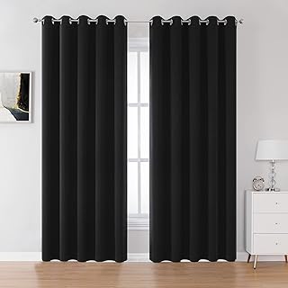 DUALIFE Blackout Curtains 60 inches Wide x 84 inches Long 2 Panels - Grommet Wall Divider Drapes Thermal Insulated Curtains for Bedroom Doorway, Black Color