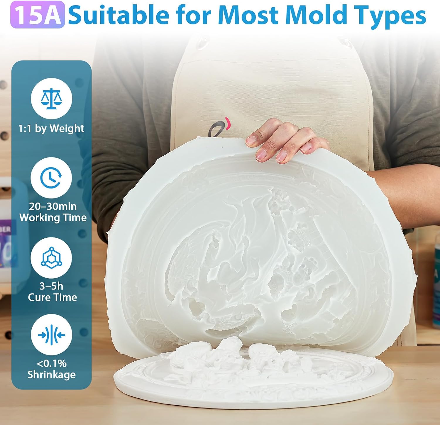 Suzzam Silicone Mold Making Kit, 68OZ/15A Super Elastic Liquid Silicone, Translucent Silicone Rubber, Ideal for Casting Silicone Molds