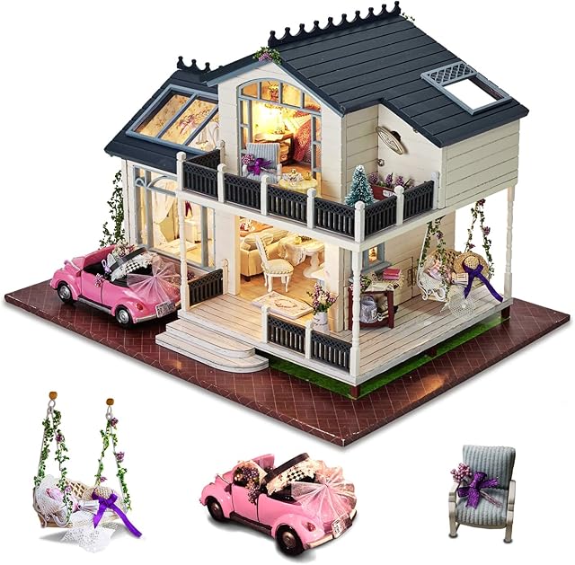 Cuteefun Miniature DIY Dolls House Kit, Wooden Doll house Kit with Furniture and Music Box, Handmade Crafts for Adults, 1:24 Scale Creative Room, Gift for Birthday, Valentine's Day (Provence)
