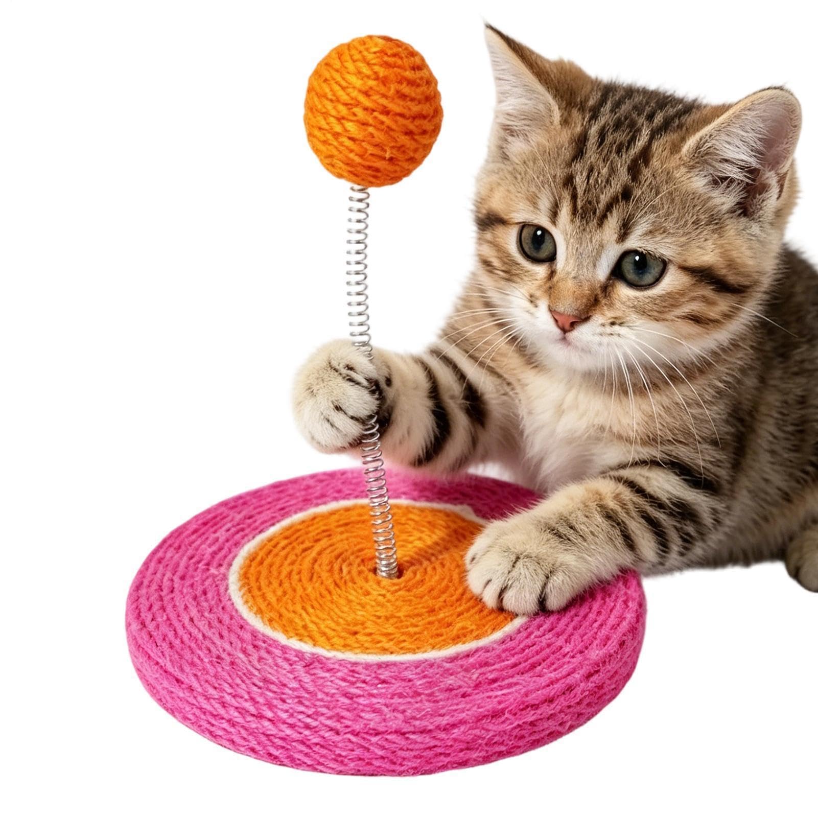 Grottoir interactif pour chat avec boule de sisal rotative et canne à pêche intégrée