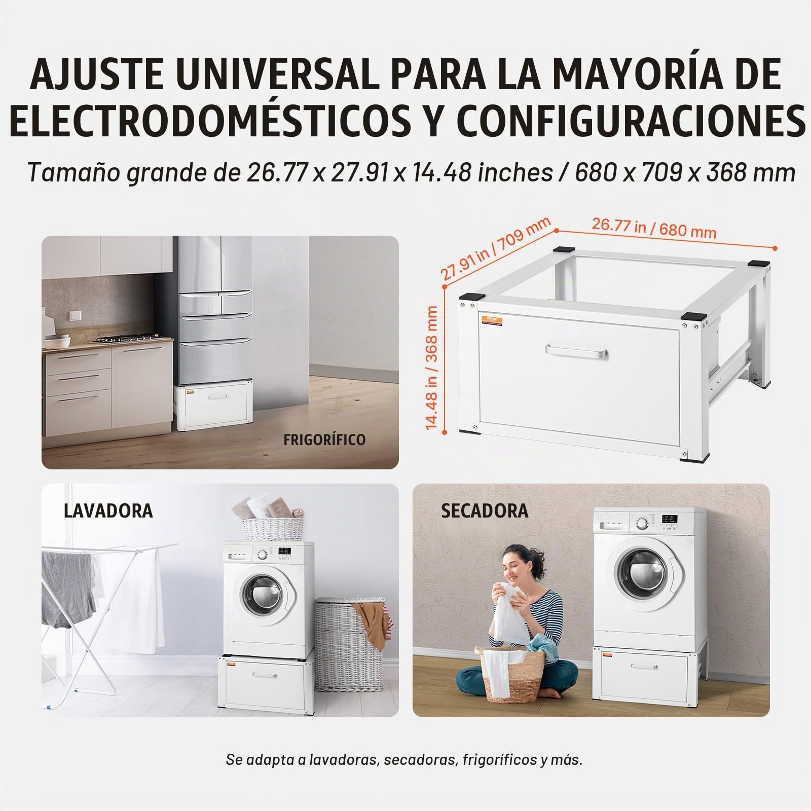 VEVOR Base Universal para Lavadora 685,8 x 363,22 mm Soporte para Lavadora y Secadora, Base para Lavadora Multifuncional de Alta Resistencia con cajón y Muchos Accesorios para Lavadero
