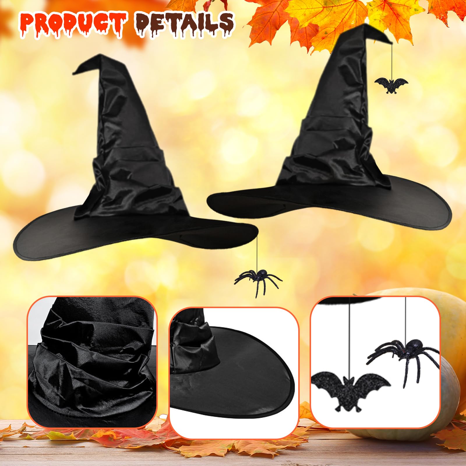YAUOIPI 2 Pack Witch Hats Women, Black Halloween Witch Hat - Image 4