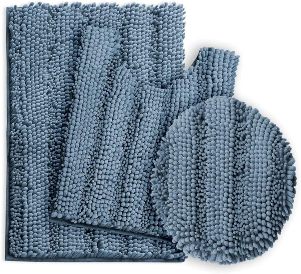 Durable 3 Piece Velvety Chenille Bath Rugs for Bathroom with Non Slip Backing Cute