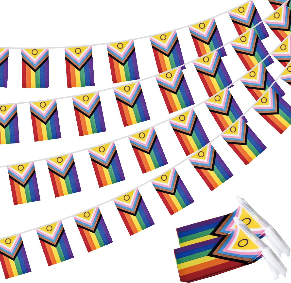 Yingnner 2 Pack New Intersex Progress Pride Flag Banner Rainbow Gay LGBTQ Bunting Garland Decorations 5x8inch 60 Feet String 40 Flags