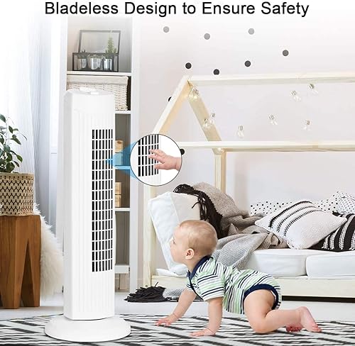 Miniatura 4 de Moccha - Ventilador de torre oscilante de 3 velocidades de 28 pulgadas, ventilador de torre de pie sin aspas, ventilador de torre portátil para