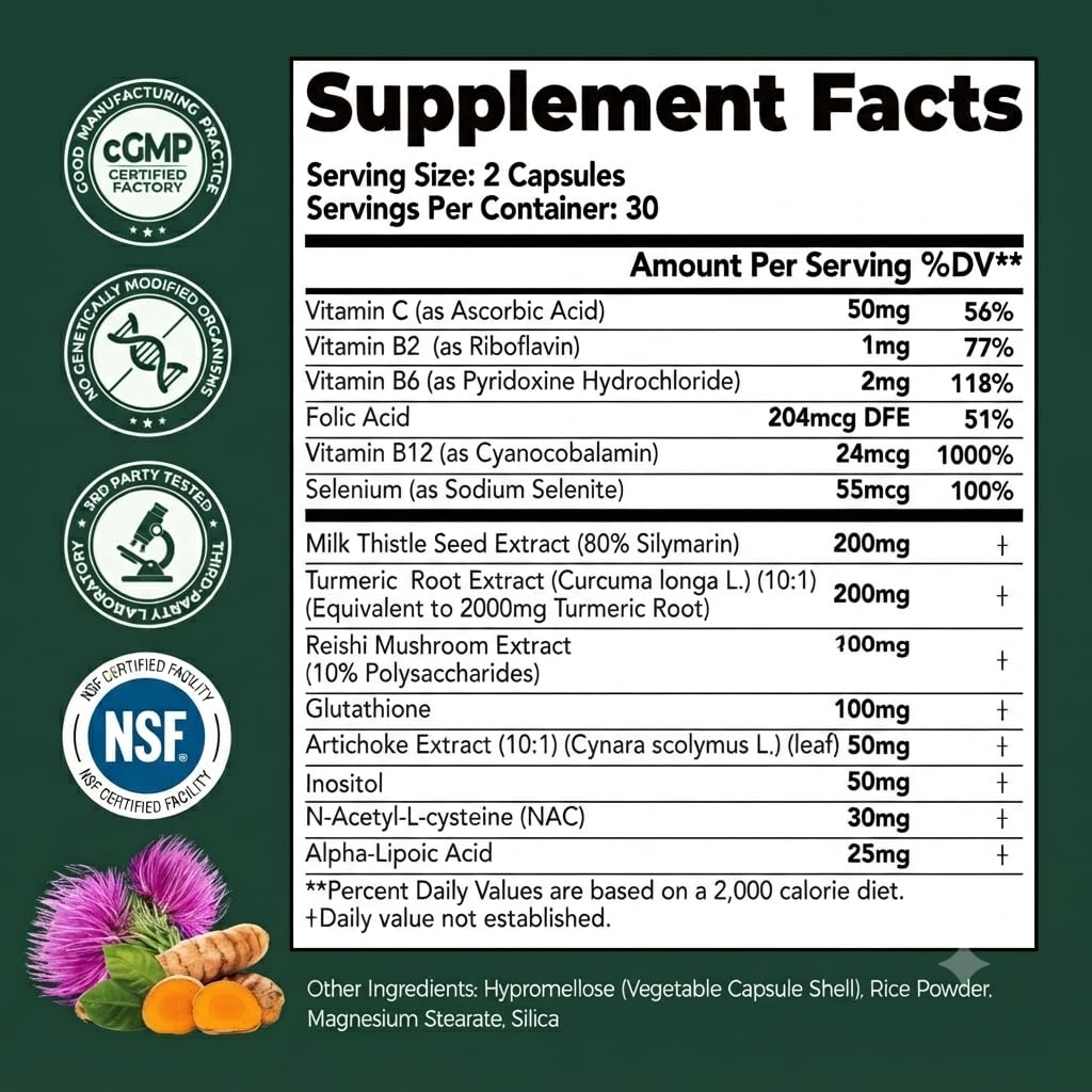 Liver Cleanse Detox & Repair Milk Thistle 80% Silymarin 60 Caps — Amazon image 8