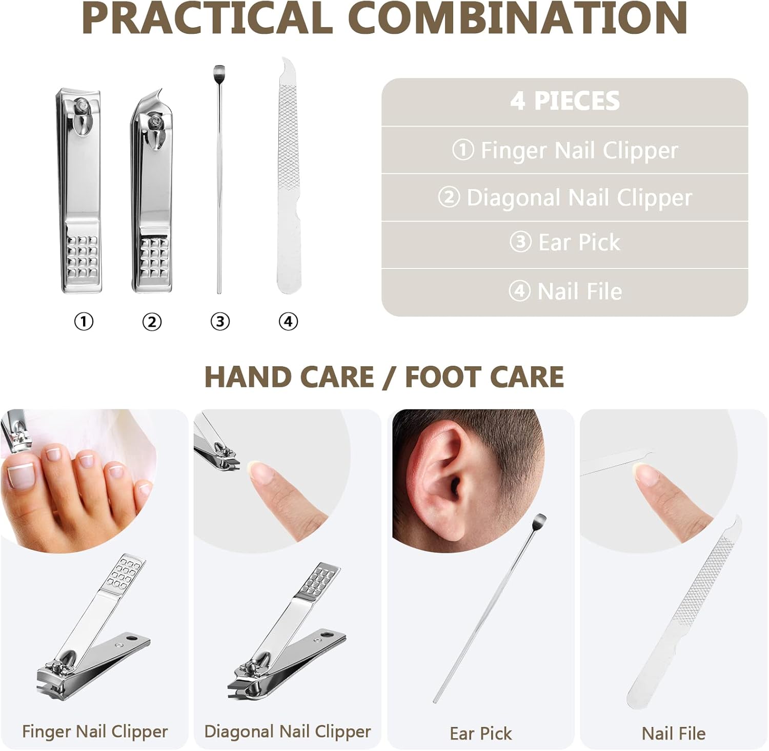Lasnten 24 Set Valentine Manicure Set Bulk Nail Clippers Grooming Nail Kit Stainless Steel Professional Pedicure Tools Kit with Travel Case for Men Women Valentine's Day Gift(4 in 1,Brown)