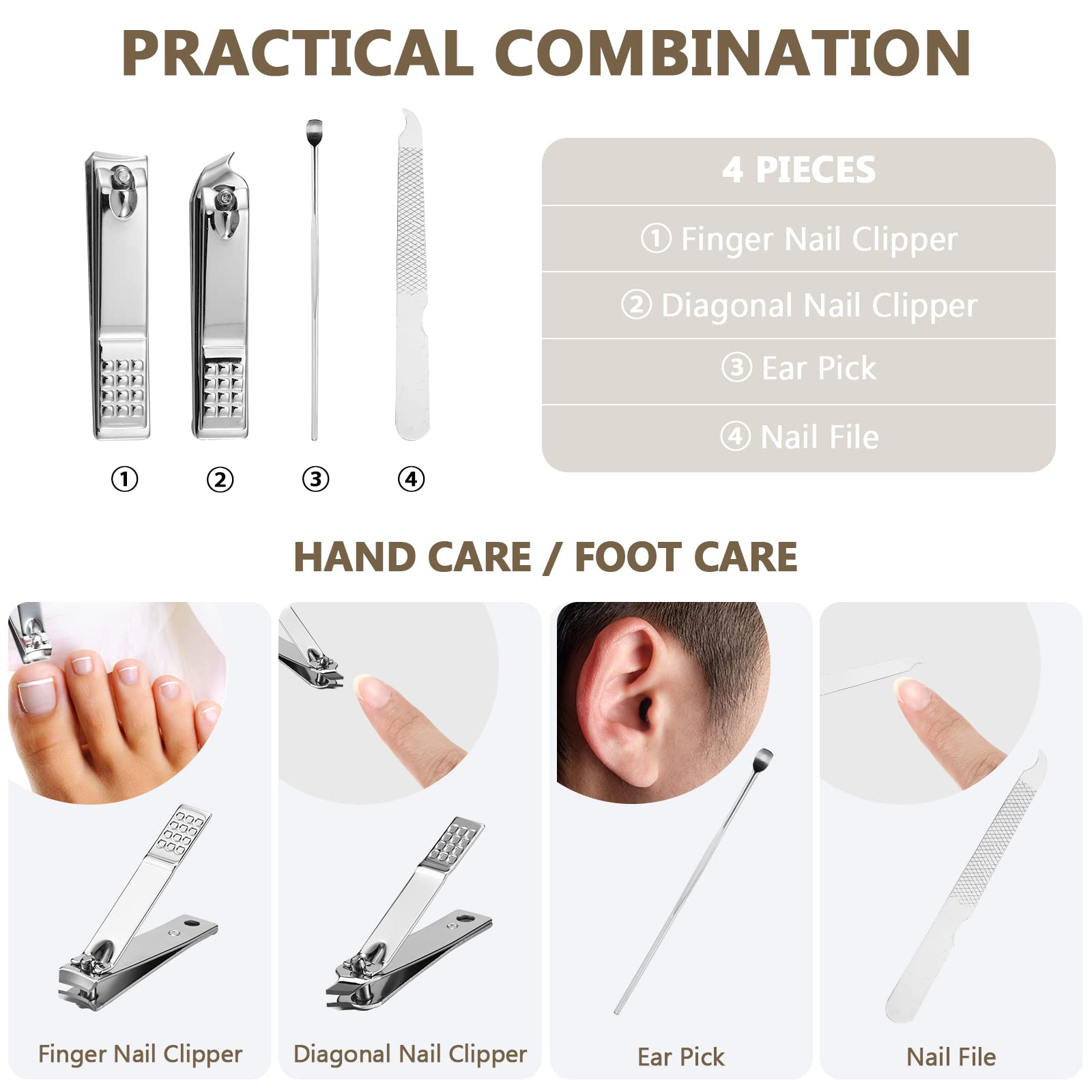 Lasnten 24 zestawy do manicure, obcinacz do paznokci, zestaw do pielęgnacji paznokci, stal nierdzewna, profesjonalny zestaw do pedicure, narzędzia do pedicure, z etui podróżnym, prezenty dla mężczyzn, kobiet, rodziców, osobisty paznokieć (brązowy, 4 w 1)