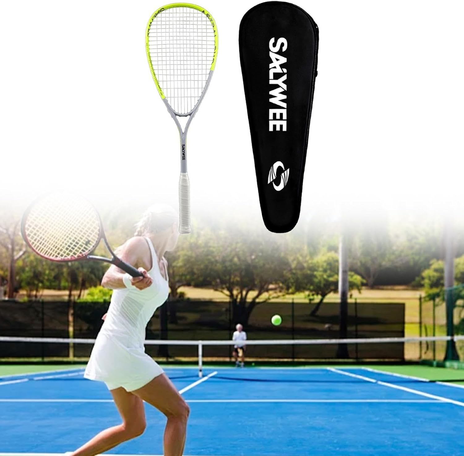 Multifunctional Squash Racket Training Equipment with Carry Bag Supplies Gym Squash Training Paddle for, Green