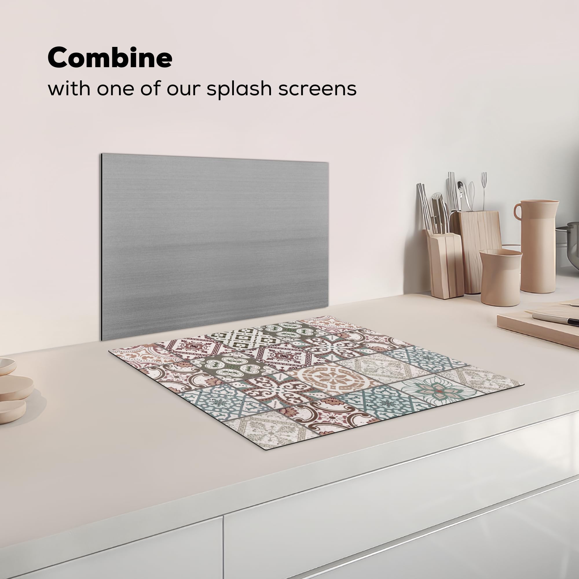 KitchenYeah© Copri Piano Induzione 59x52 cm Cucina Coprifornelli Copertura Protezione Cottura Tutto per la Cucina Mosaico - Marrone - Motivo