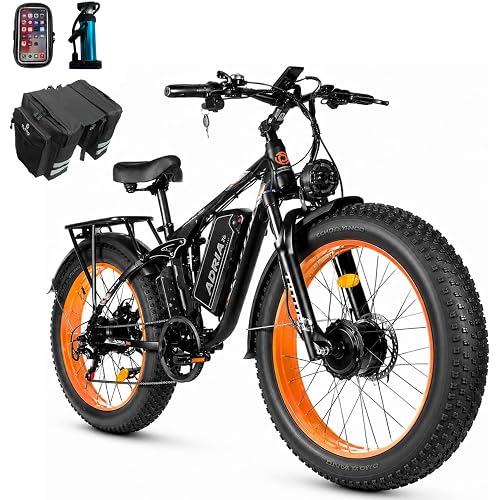 Electric Bike for Adults, Peak 5000W/6000W Dual Motor Ebike, 26" Fat Tire | Electric Bicycle 52V 25AH Battery, 7-Speed Gears Max 46Mph, Oil Disc Brakes, Dual Suspension for Commute Off-Road Beach Snow