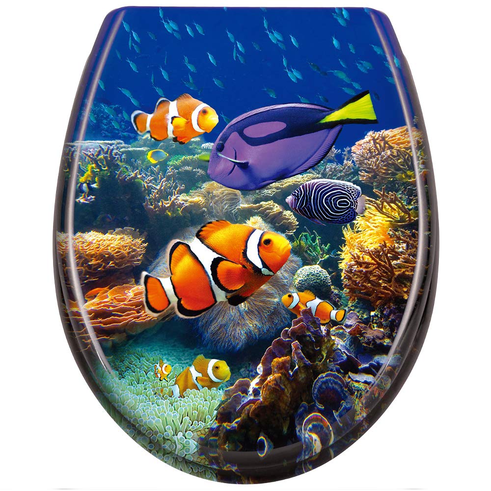 Aufun Asiento de Inodoro con Cierre Suave Asiento de Inodoro de Plástico Duro Asiento de Inodoro Antibacteriano de Duroplast Tamaño Universal, 25 Imágenes para Elegir - Peces Submarinos | Asiento de inodoro de plástico duro, tamaño universal, alta calidad