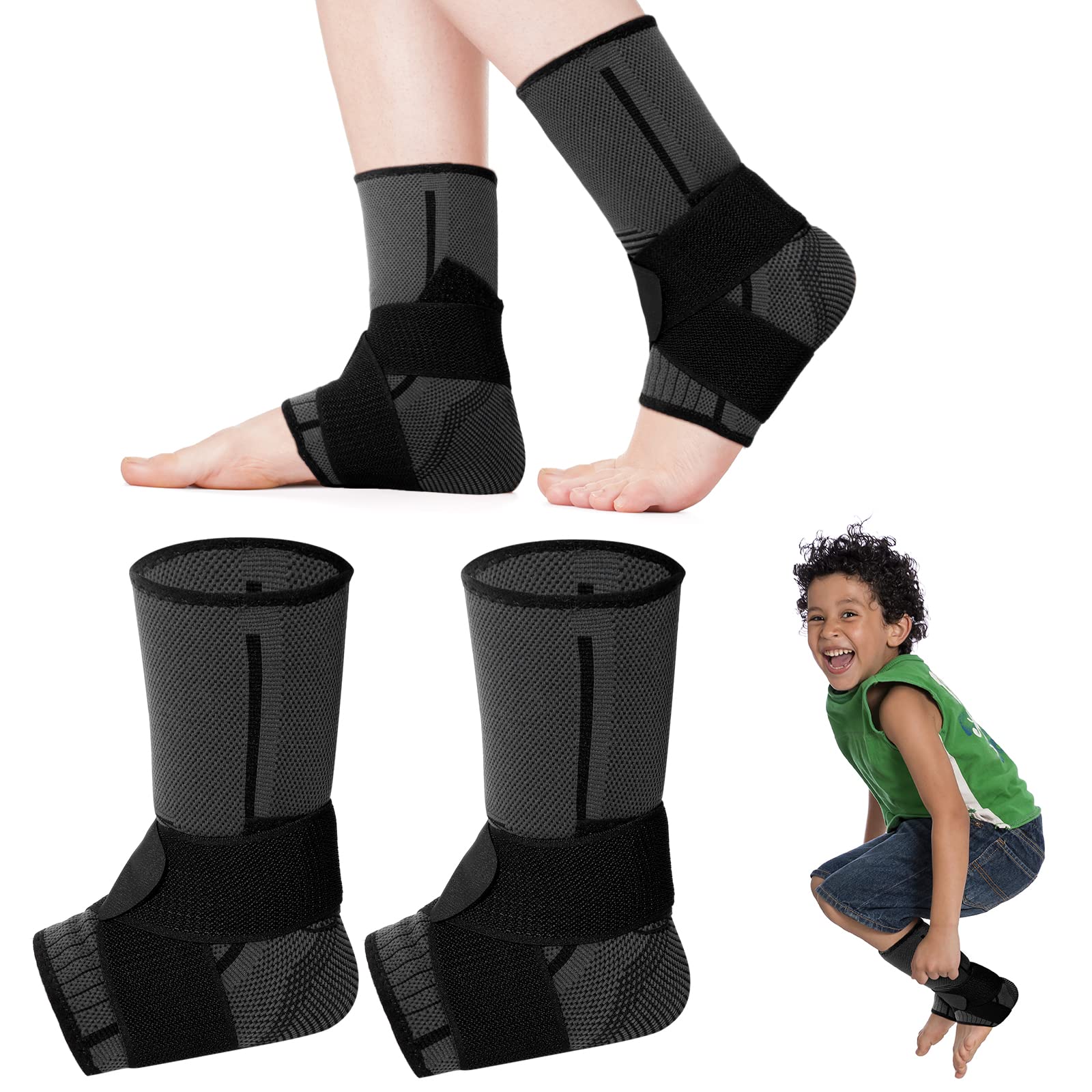 1 Pair Ankle Brace for Kids Compression Ankle Sleeves Adjustable Foot Support Brace Elastic Ankle Guard for Children Boys Girls Sports Running Jogging Dance Fitness Gymnastics (X-Small)