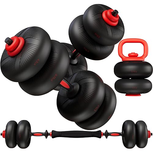LIFERUN Adjustable Dumbbell Set, 45lbs/67lbs Free Weight Set home gym, 4-in-1 Used as Barbell, Dumbbells, Kettlebell, Weight Plates, Soft PVC Coated, Space Saving Fitness Exercise for Men/Women