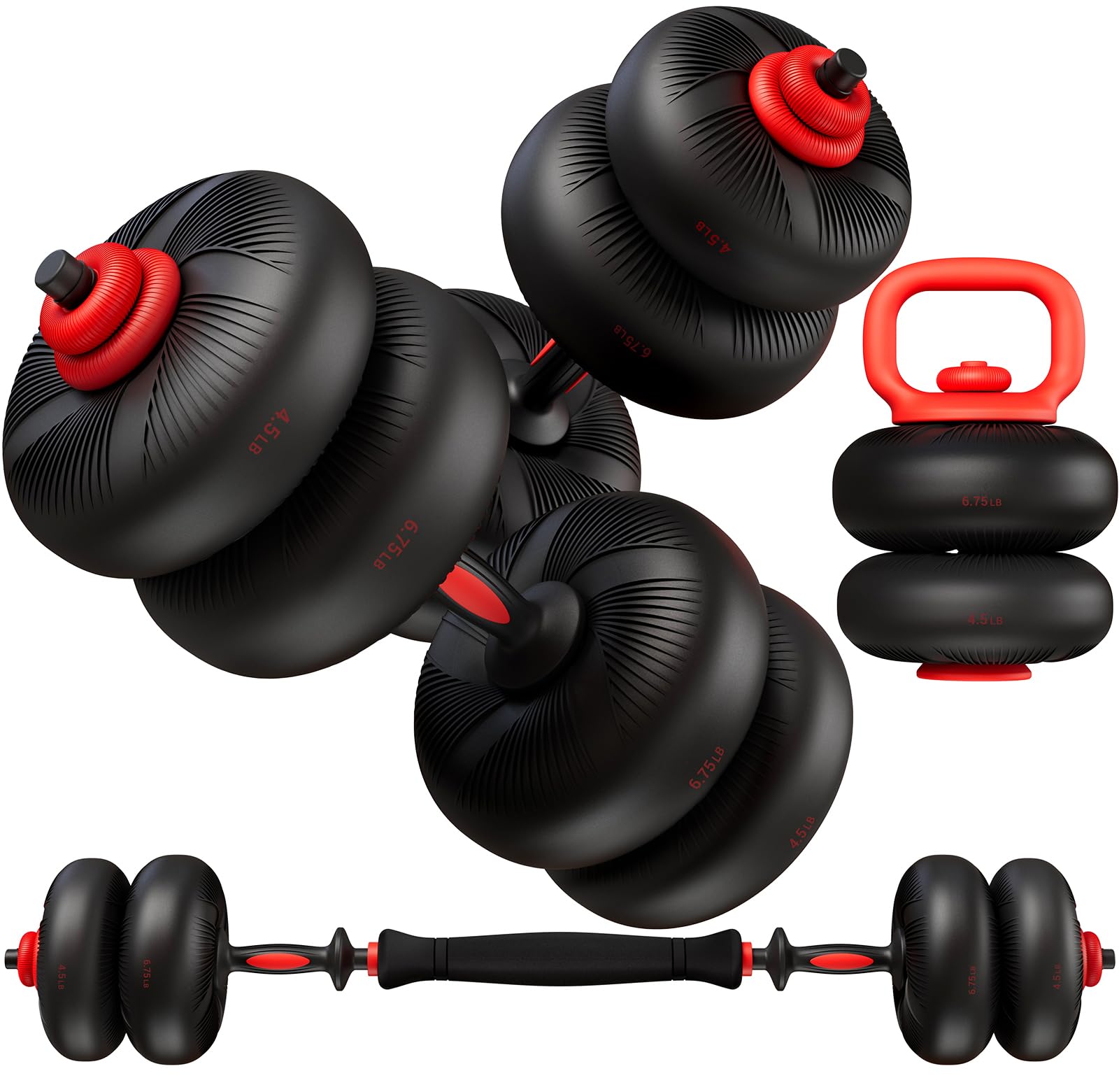 LIFERUN Adjustable Dumbbell Set 45lbs 67lbs Free Weight Set home gym 4-in-1 Used as Barbell Dumbbells Kettlebell Weight