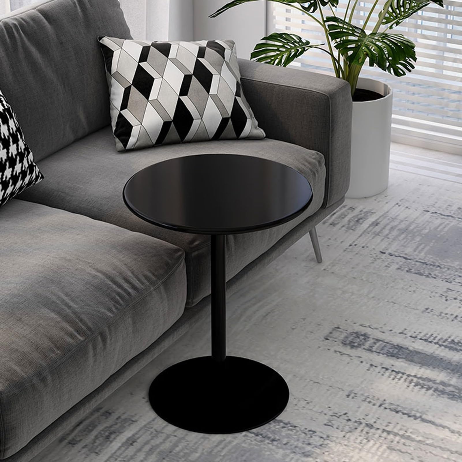 Table haute ronde style bistro avec grande base stable pour petit espace et salon