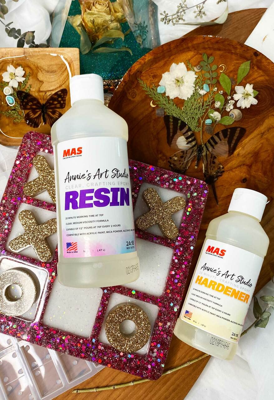 MAS Epoxies Annie's Art Studio Crafting Epoxy Resin Kit 24 Oz, 2-Part Clear Resin and Hardener - for Casting and Top Coat, Perfect for Art Epoxy Projects, Craft Pieces, Jewelry, Woodworking, and More