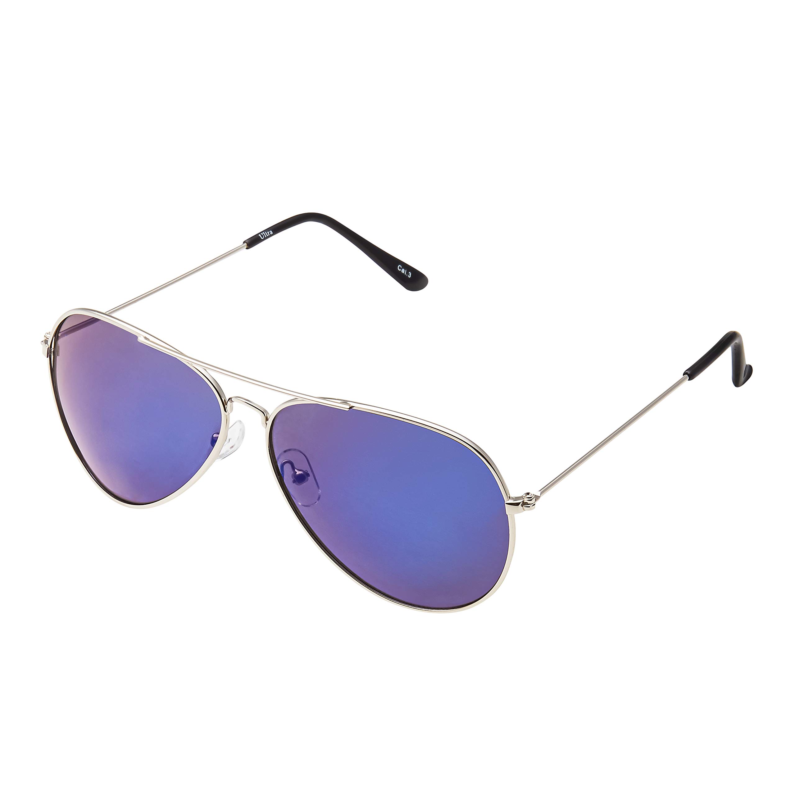 Ultra Pilot Sunglasses - Adults Silver Frame with Blue Lenses Mens and Womens Sunglasses Metal Framed Retro 80s Classic Style Sunglasses Women Men UV400 Protection Navigator Pilot Glasses