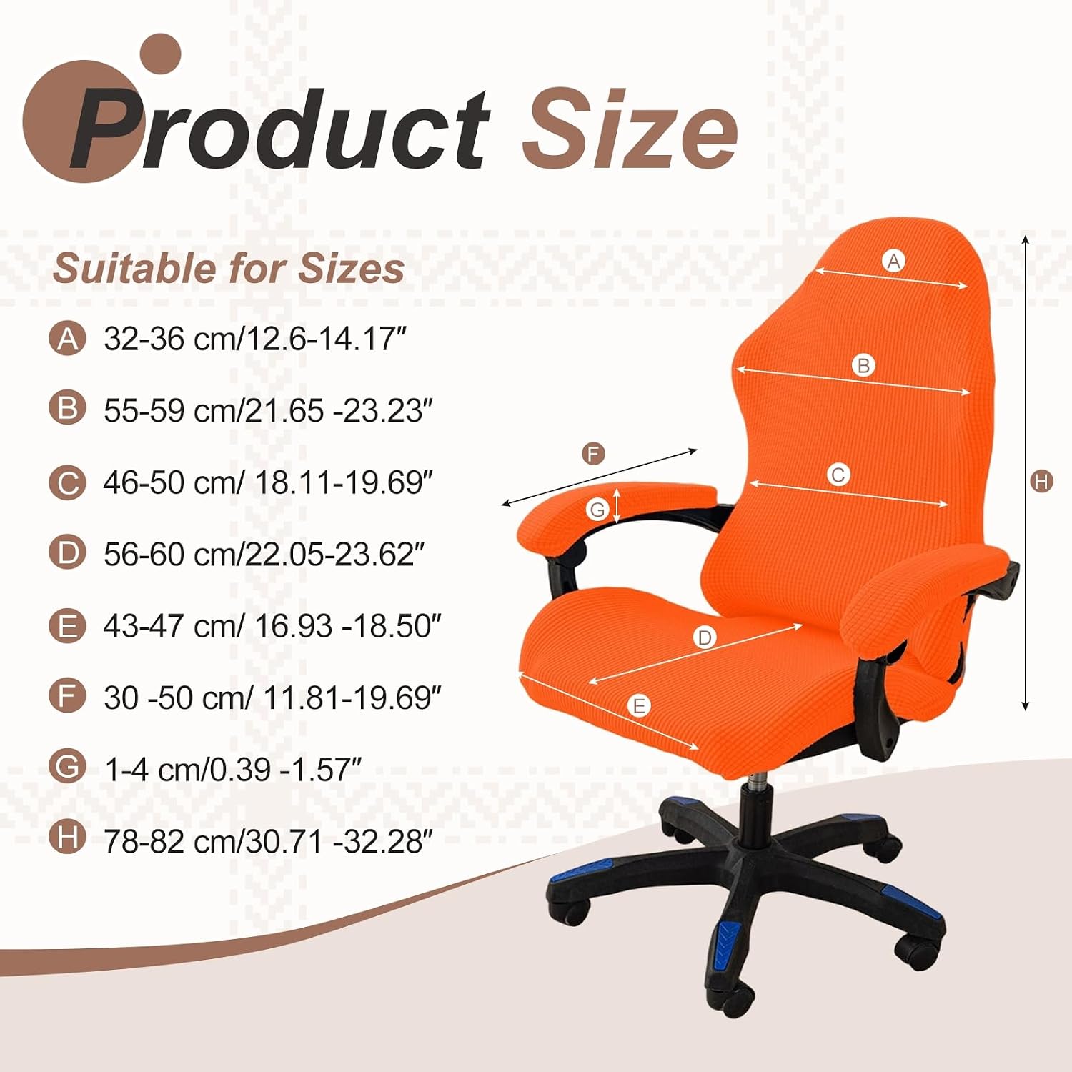 PATIKIL 1 Set Office Chair Cover, Desk Chair Cover Stretchable Universal Computer Seat Slipcover Large with Armrest Covers Zipper for Rolling Office Chairs Home Desk Seat, Orange