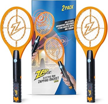 ZAP IT! Bug Zapper Rechargeable Bug Zapper Racket, 4,000 Volt, USB Charging Cable, 2 Pack Mini, Orange