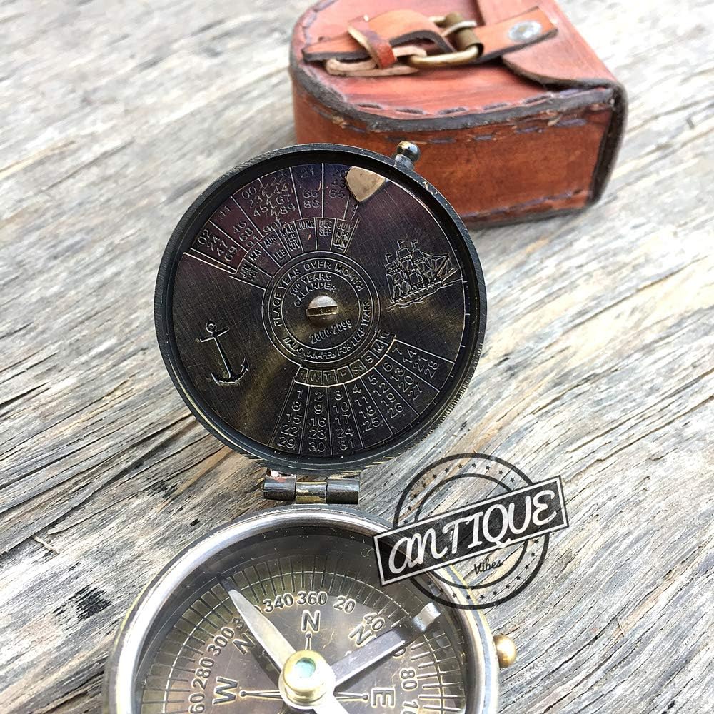 Av ソリッドレプリカ アンティークコンパス キャンプ サバイバルツール ハイキング レザーケース付き 北方位コンパス 航海コンパスケース 数量限定セール アンティークコンパス