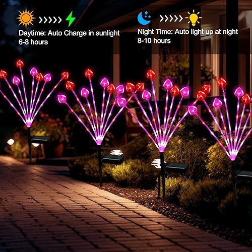 Miniatura 3 de Luces de estaca de corazón para exteriores, paquete de 2 luces solares de San Valentín, 16 luces LED solares de San Valentín, luces de corazón