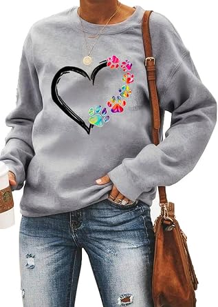 Valentines Day Long Sleeve Sweatshirts Women Love Heart Print Graphic Shirts Pullover Tops Casual Blouse
