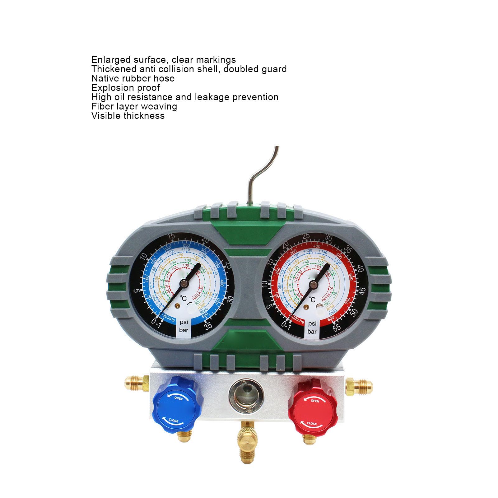Klimaanlagen‑Manometer‑Satz Duale Manometer 500psi 800psi Doppelschicht‑Stoßschutz Explosionsgeschützte Linse Klimaanlagen‑Lade‑Set für R600 R290 R410a R32‑Systeme