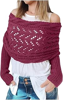 2025 - Moda Mujer Casual Otoño Invierno Exterior Color Sólido Lana Hueco Extensión Doble Manga Bufanda Bufanda Con Mangas Suéter Bufanda Cortinas Bufandas 2 Set Ojales Oliva