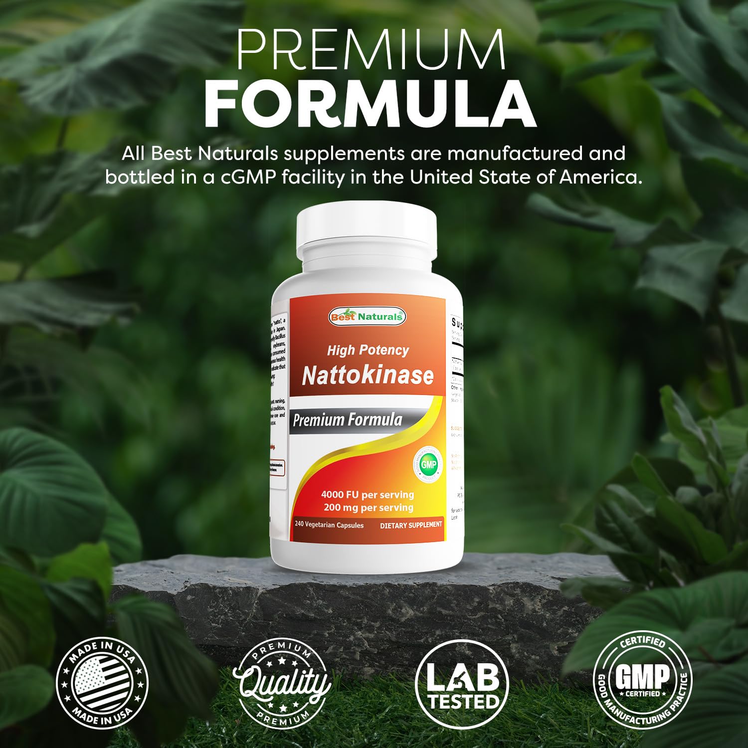 Best Naturals High Potency Nattokinase 4000 FU Per Serving/ 200 mg per Serving, 240 Vegetarain Capsules. Non-GMO, Gluten Free. — Amazon image 5