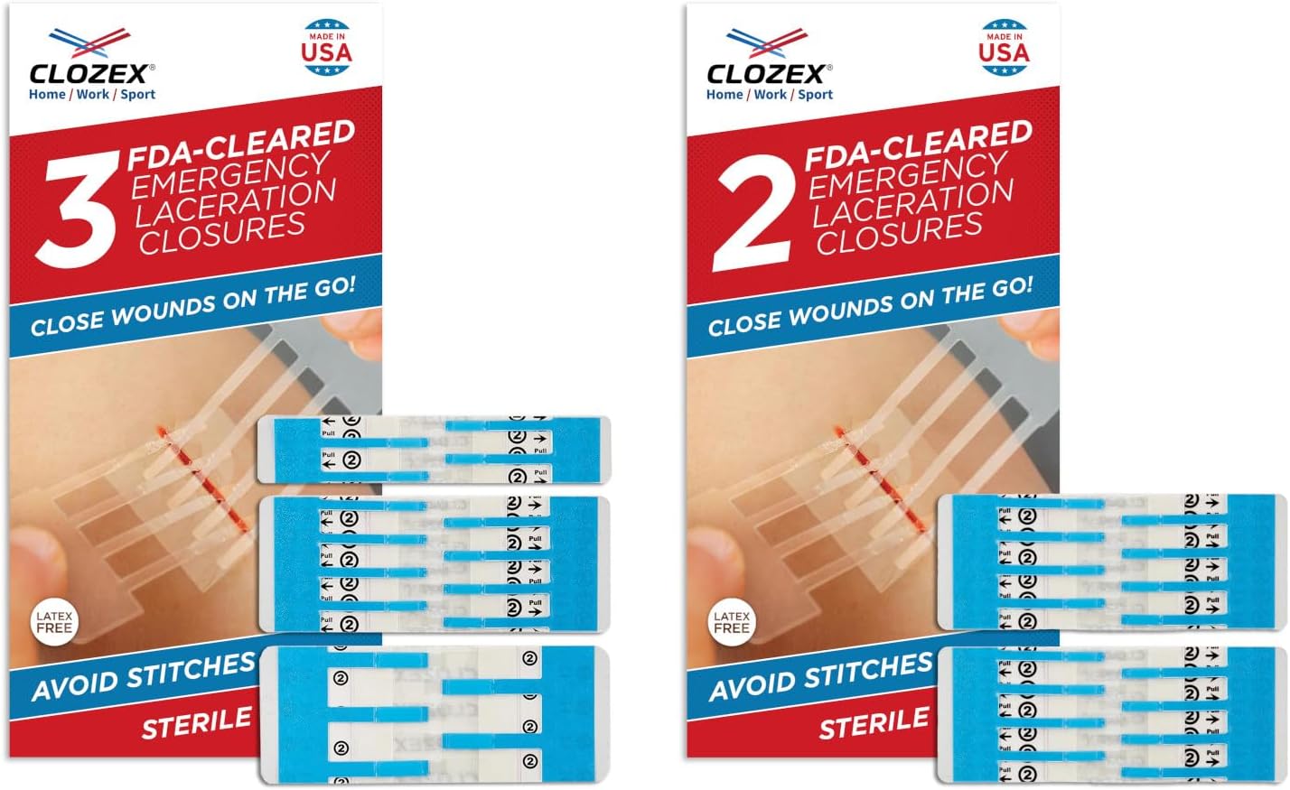 Clozex Emergency Wound Closure Bundle, Skin Closure Device for Laceration Repair Without Stitches – Treat 5 Individual Wounds, Combine for Up to 7 1/4" Total Length