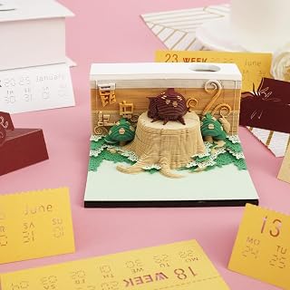 3Dウィークリーカレンダー2025、3Dアートカレンダーメモパッド、タイムピースカレンダー、3Dデスクカレンダーリップアウェイペーパー、3Dメモパッド紙彫刻付付付付箋(漫画昆虫)