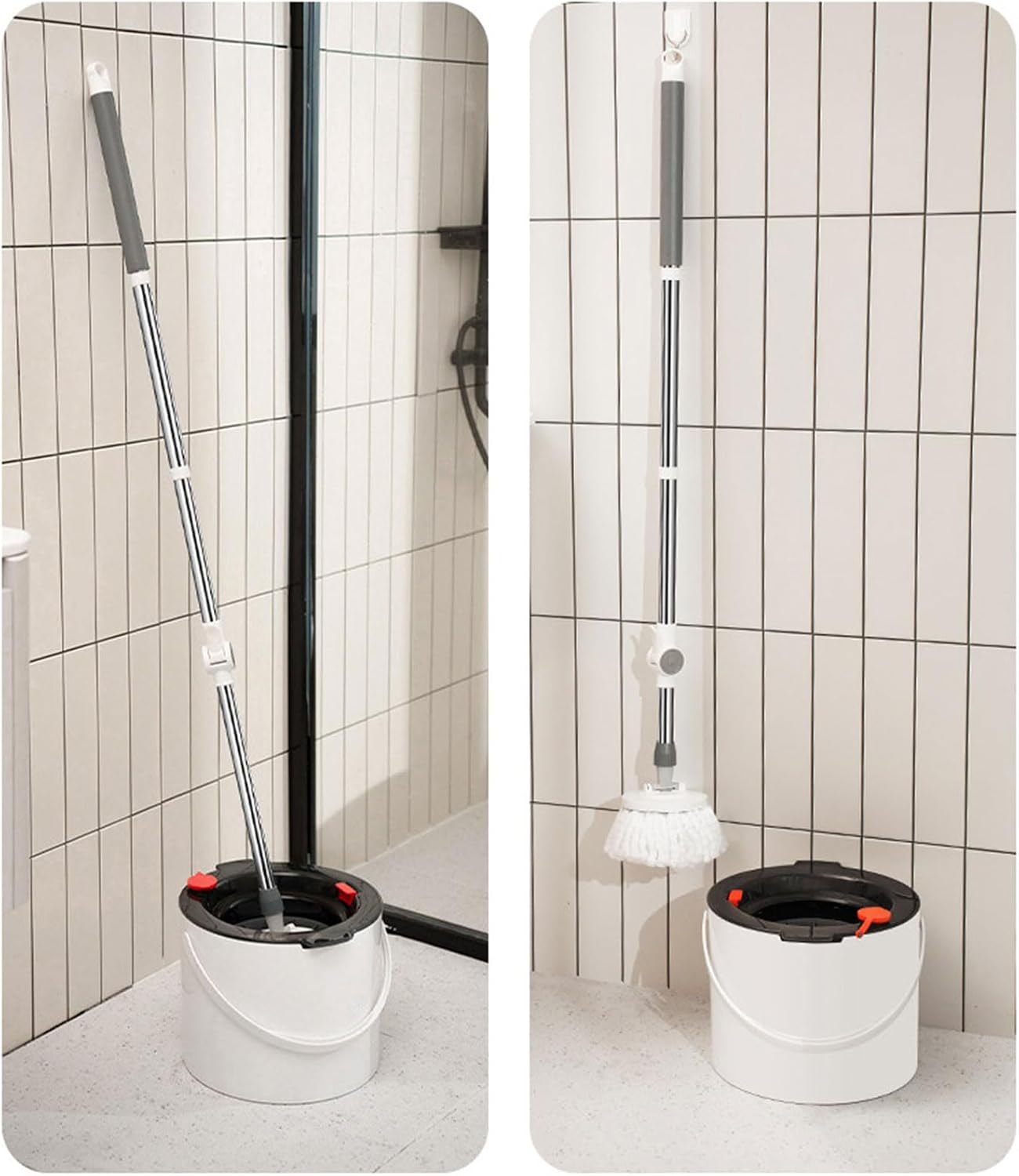 Spin Mop and Bucket with Wringer Set, Stainless Steel Handle, Deep-Cleaning Microfiber Mop for Hardwood, Wood, Laminate, Tile