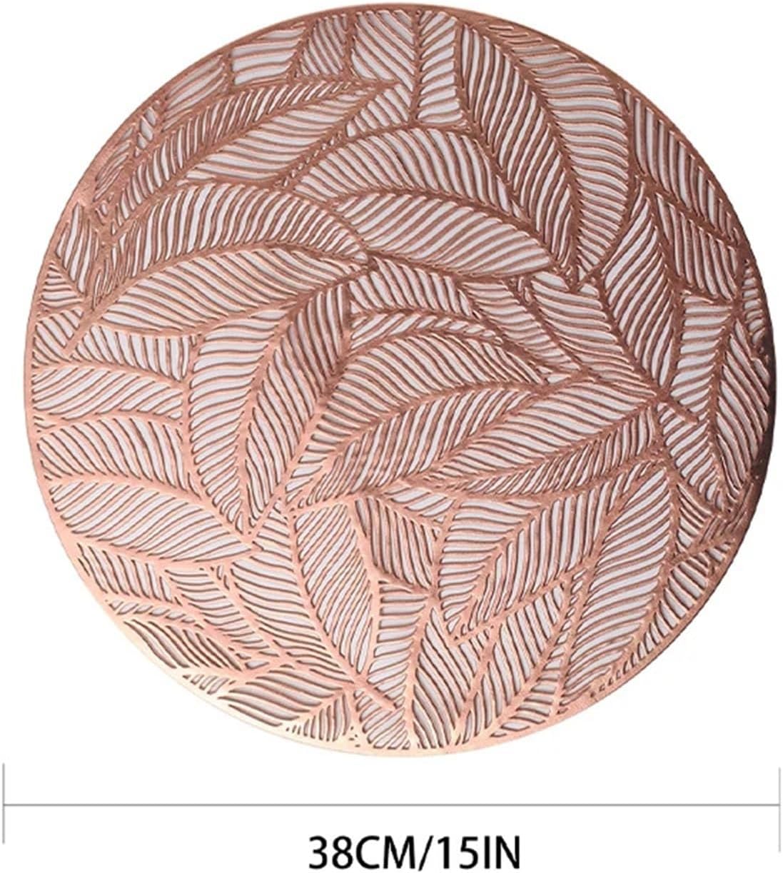 4PCS Round Dining Table Mats PVC Pressed Leaf Pattern Placemats Party/Wedding Round Coaster Placemats