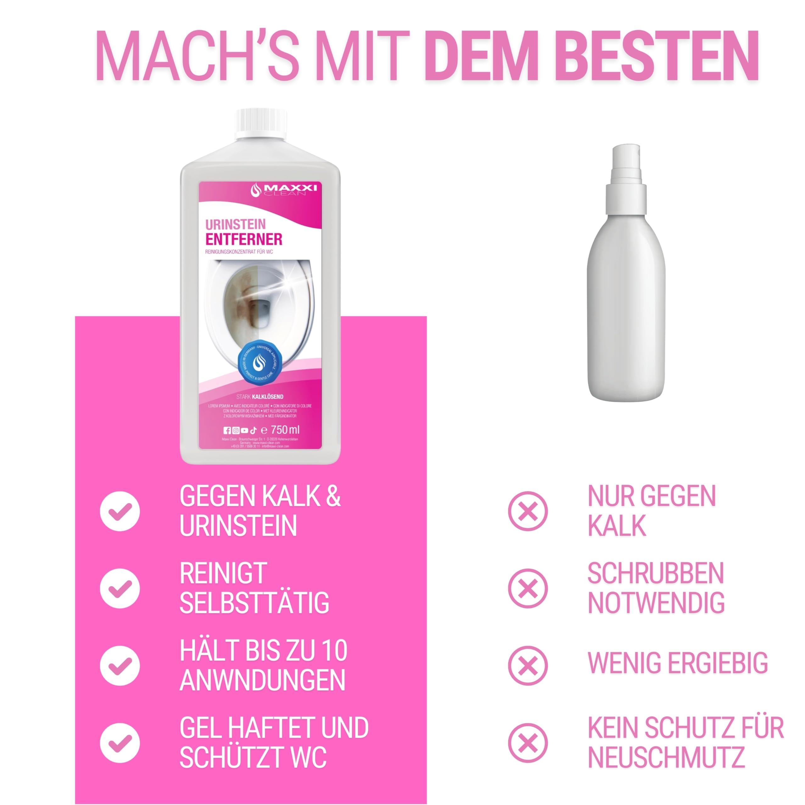 Maxxi Clean | 6 x 750 ml środek do usuwania kamienia moczowego [bardzo mocny] | bardzo mocny i oszczędny środek do czyszczenia WC | usuwa uporczywe osady, takie jak kamień moczowy i kamień wapienny