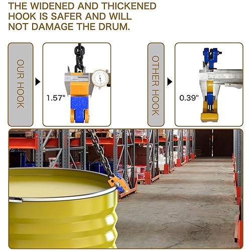 Miniatura 11 de Levantador de tambor de cadena, capacidad de 4000 libras, adecuado para tambores de plástico y metal azules (versión mejorada 4 ganchos)