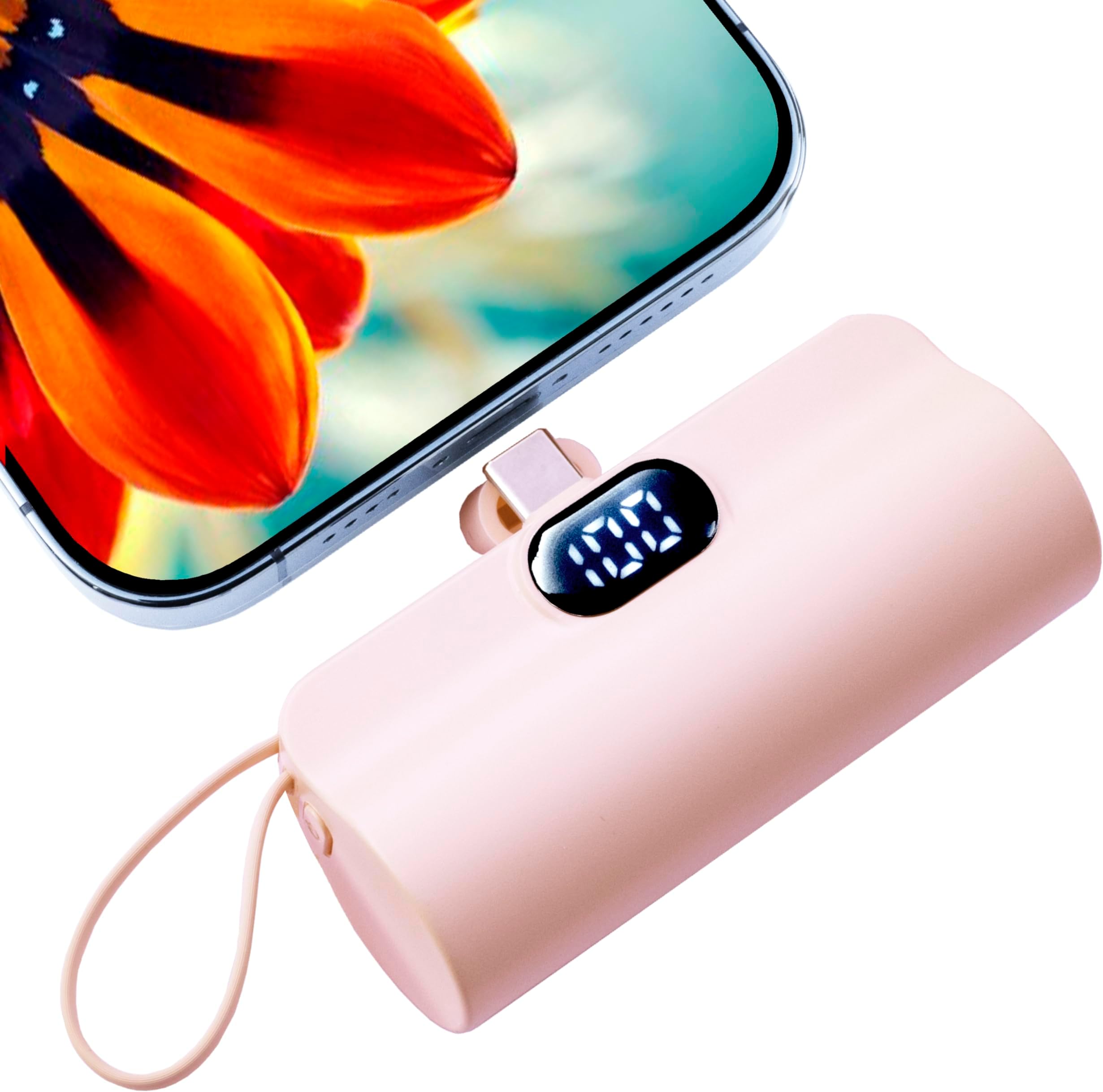 Mini Power Bank,Capsule Power Phone Charger 5500mAh,Portable Charger with Dual USB-C Ports for iPhone 16/15/15 plus/15 pro/15 pro Max/Android Phone/Samsung/Moto/LG etc (Pink)