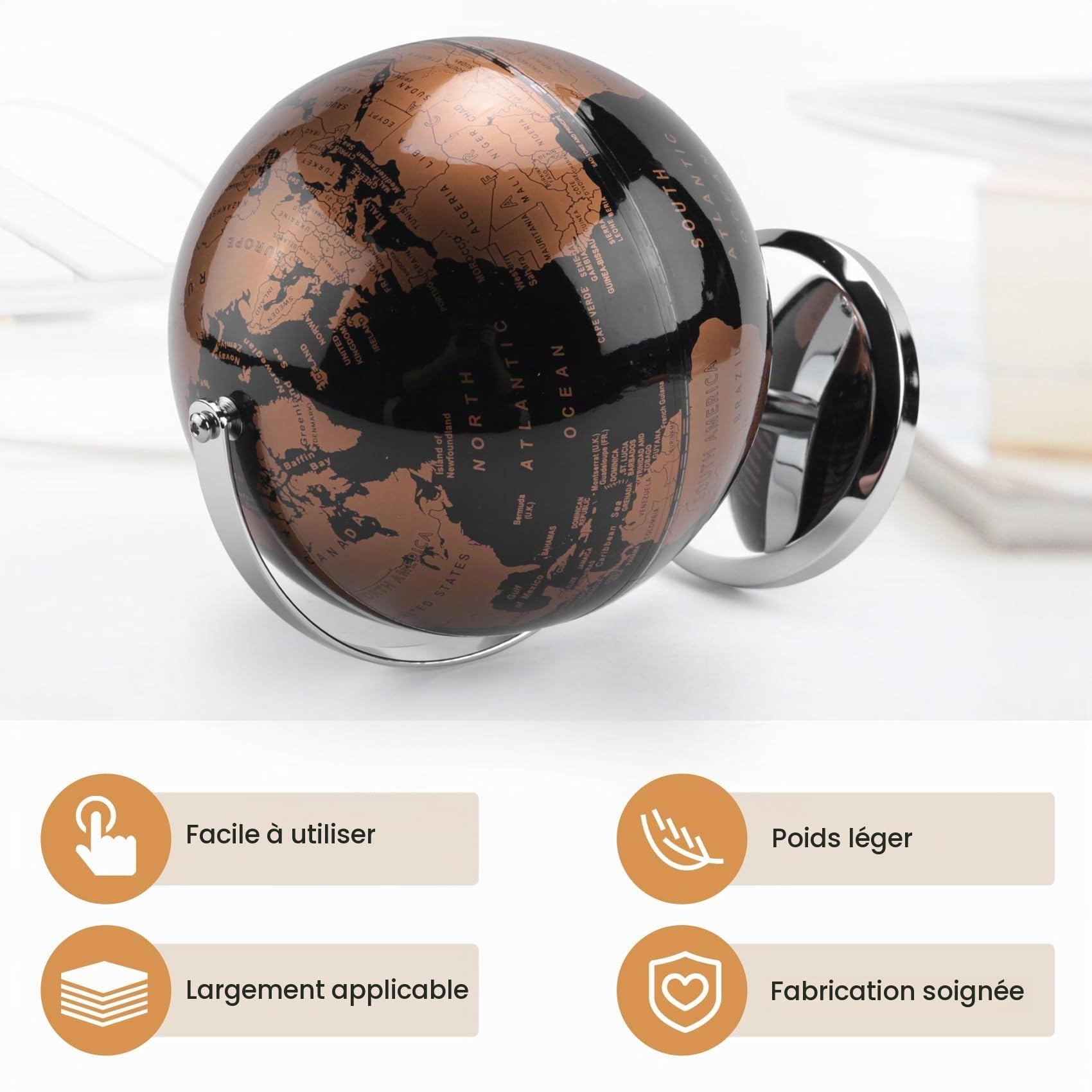Globe scolaire 15 cm - Globe terrestre avec un pied en métal - Éducatif / géographique / Décoration pour , la table, le bureau, les ornements - Cadeau - Bureau - Matériel pédagogique