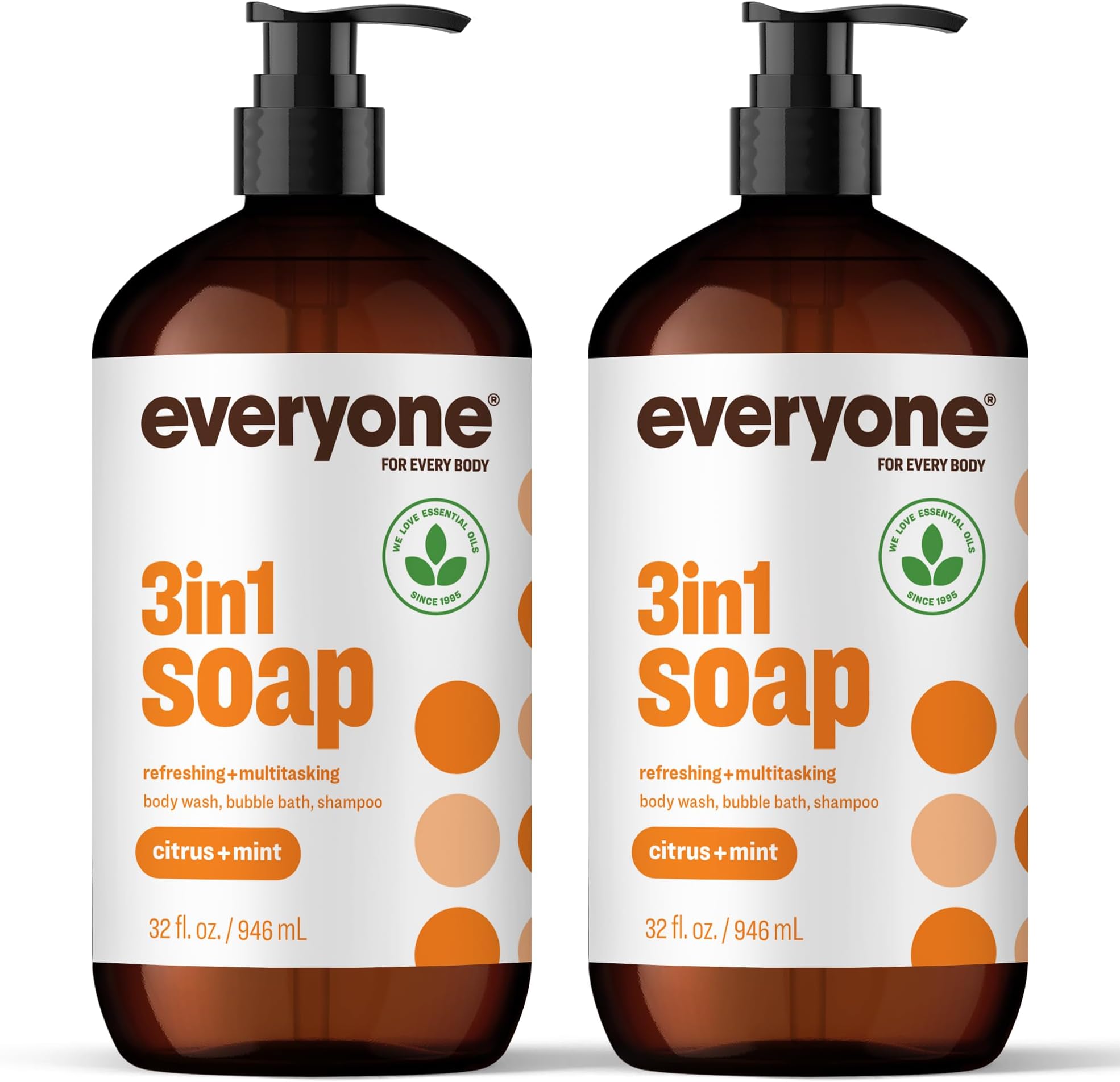 Everyone 3-in-1 Soap, Body Wash, Bubble Bath, Shampoo, 32 Ounce (Pack of 2), Citrus and Mint, made with Essential Oils for Men and Women