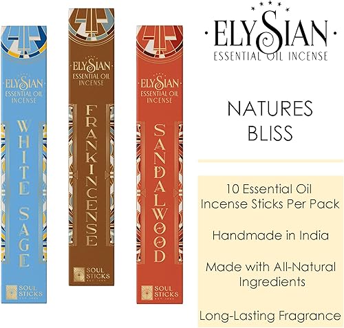 Miniatura 9 de Soul Sticks Elysian - Juego variado de 3 unidades, 10 varillas por paquete, aceites esenciales naturales, juegos de incienso para aromaterapia