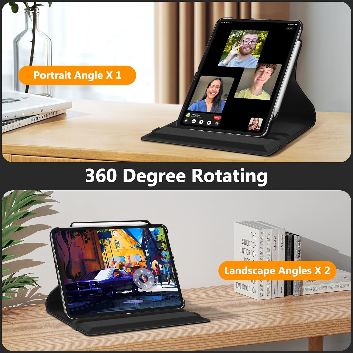 Fintie Rotating Case for iPad Pro 13-inch (M5) 2025 / (M4) 2024 with Pencil Holder - 360 Degree Swiveling Protective Stand Cover with Auto Wake/Sleep, Black