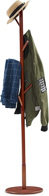 Wooden Coat Rack Hat Stand 8 Hooks Clothes Scarves Rack Hanger Storage Organizer Standing Hall Tree Honey