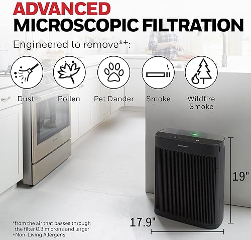 Miniatura 2 de Honeywell Purificador de aire HEPA para el hogar, 1733 pies cuadrados habitaciones en 1 hora, indicador de calidad del aire, modo automático, reduce