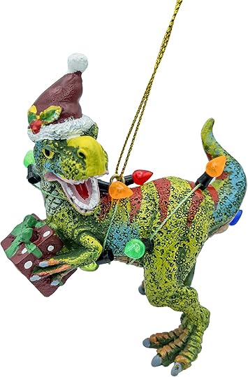Dinosaur Christmas Tree Ornament T Rex Covered in Lights for Kids