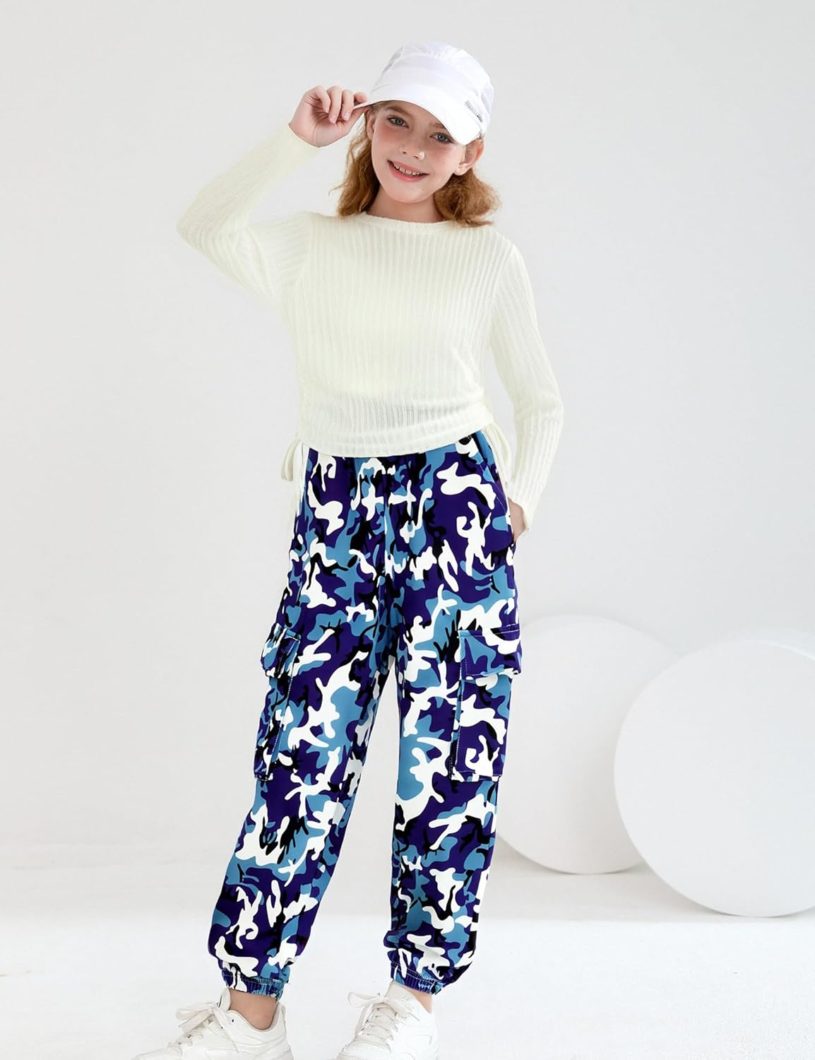 mksodop Girls Clothes Ruched Drawstring Short Sleeve Knit Top and Camo Print Pants 2 Piece Girls Outfits - Image 5