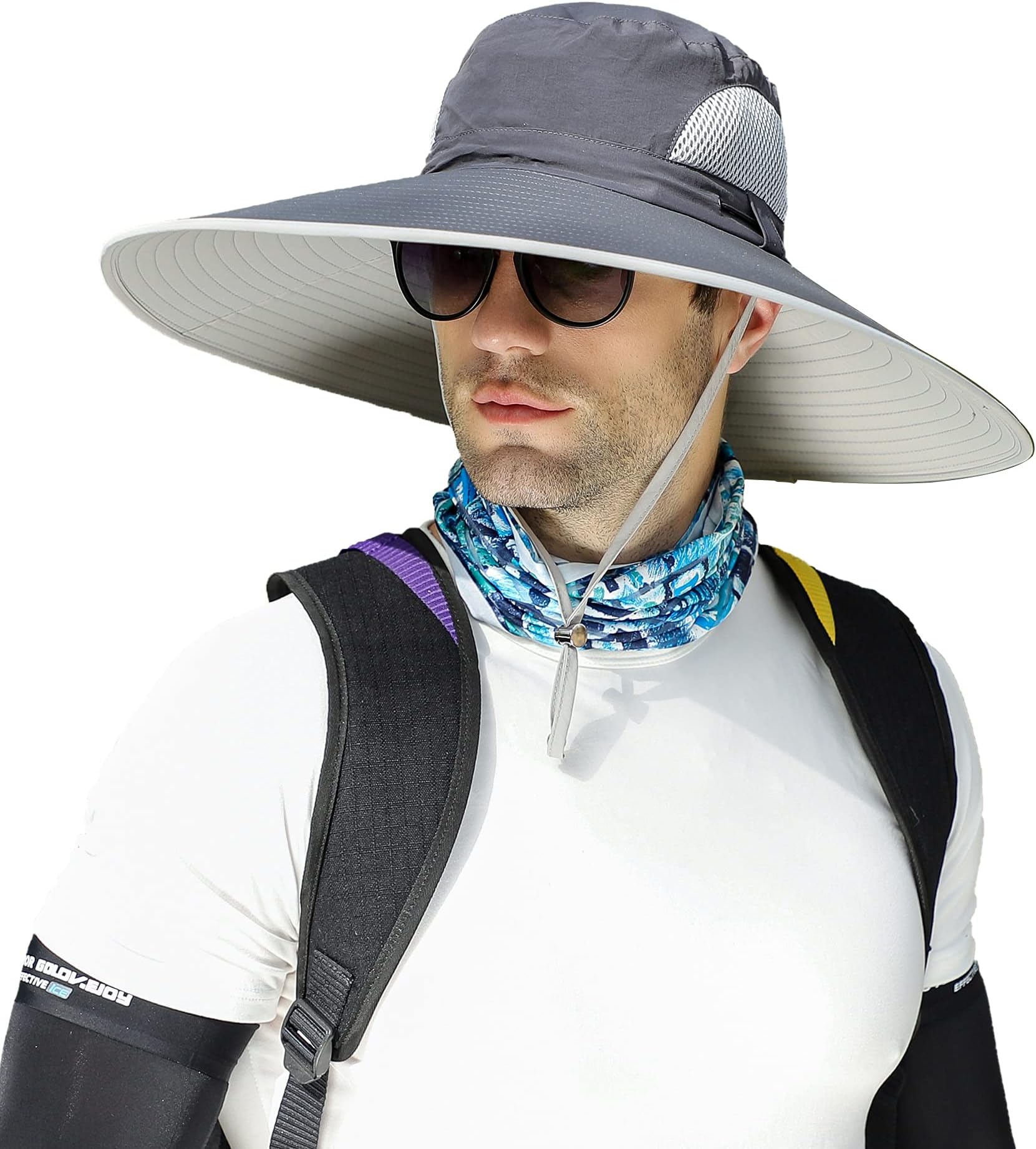Men Wide Brim Sun Hats UPF50+ Waterproof Breathable Bucket Hat for Fishing, Hiking, Camping