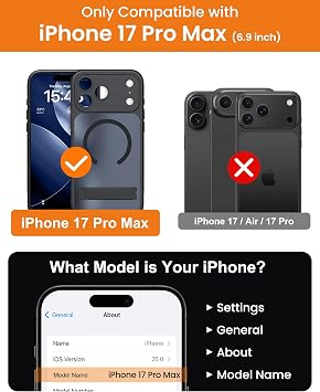 for iPhone 17 Pro Max Case Stand, Compatible with MagSafe, Black